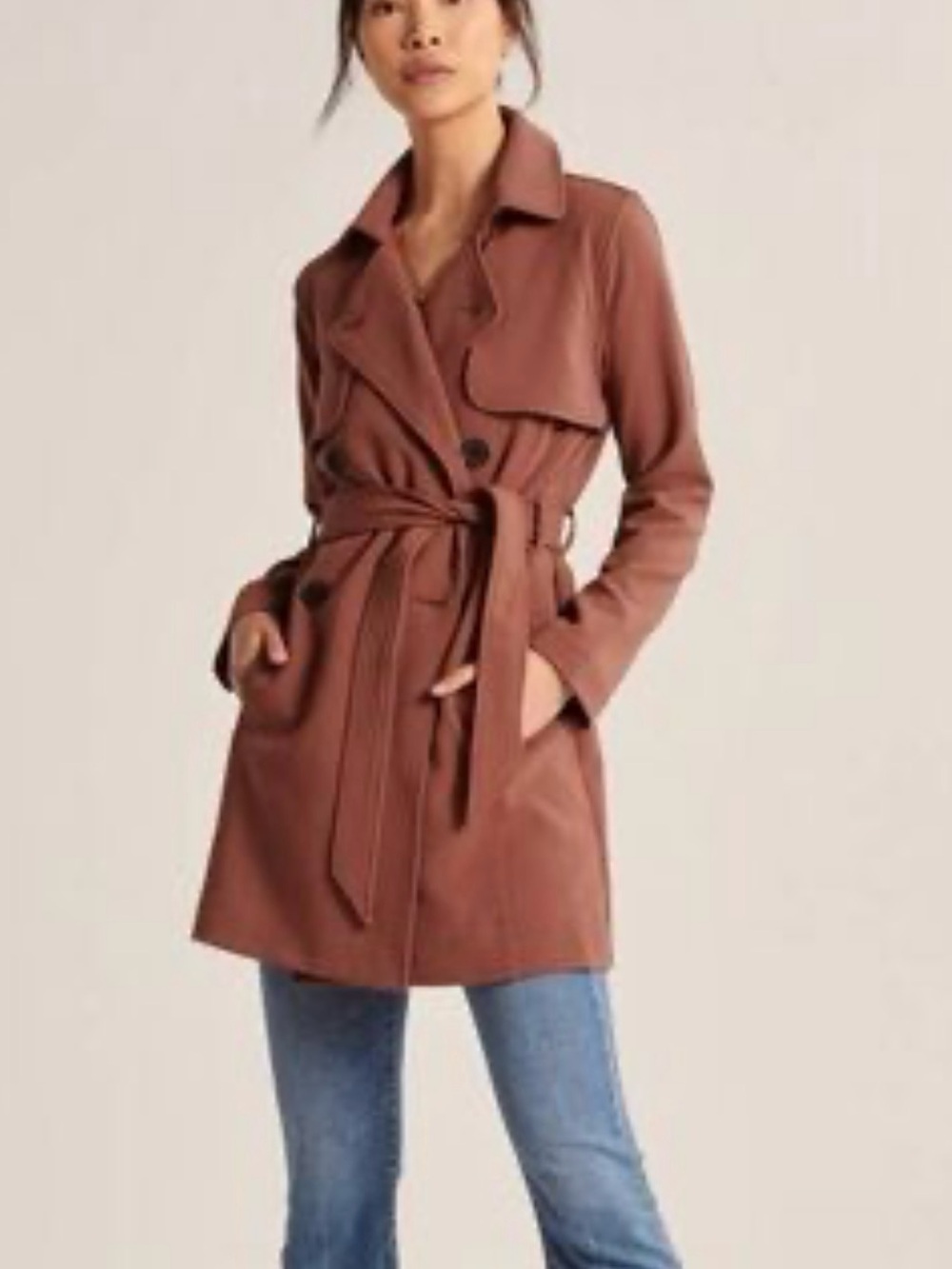 Women's Belted Trench Coat - mauve